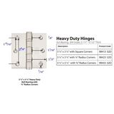 Emtek 9841332D Heavy Duty Ball Bearing Hinges (Pair), 3-1/2" x 3-1/2" with Square Corners, Stainless Steel