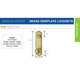 Emtek 7990 Rope 5-1/2" Center-to-Center Keyed Sideplate Lockset, Passage/Single Keyed - Brass Tubular