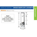 Emtek 8821 Wilshire 5-1/2" Center-to-Center Keyed Sideplate Lockset, Passage/Single Keyed - Brass Tubular