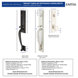 Emtek 4414 Adams Single Cylinder Entrance Handleset - Brass Tubular