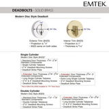 Emtek 8423 Modern Disc Deadbolt - Brass - Single Cylinder