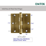 Emtek 91033 Residential Plain Bearing Hinges (Pair), 3-1/2" x 3-1/2" with 5/8" Radius Corners, Plated Steel