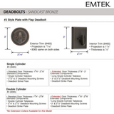 Emtek 8465 #3 Sandcast Bronze Deadbolt With Flap - Single Cylinder