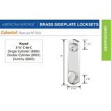 Emtek 8990 Colonial 5-1/2" Center-to-Center Keyed Sideplate Lockset, Passage/Single Keyed - Brass Tubular