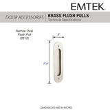 Emtek 2212 Narrow Oval Brass Flush Pulls (2" x 7-1/4")