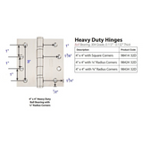 Emtek 9841432D Heavy Duty Ball Bearing Hinges (Pair), 4" x 4" with Square Corners, Stainless Steel