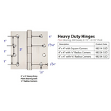 Emtek 9823432D Heavy Duty Plain Bearing Hinges (Pair), 4" x 4" with 5/8" Radius Corners, Stainless Steel