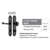 Emtek 6042 STRETTO Narrow Trim Lockset, 2" x 10-1/2" Tuscany Keyed, Brass Tubular, Dummy (Pair)