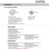 Emtek EMP8455 Low Profile Deadbolt - Classic Brass - Single Cylinder - EMPowered Upgrade