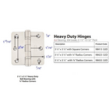 Emtek 9842332D Heavy Duty Ball Bearing Hinges (Pair), 3-1/2" x 3-1/2" with 1/4" Radius Corners, Stainless Steel