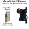 Marks Blemished Oil Rubbed Bronze Marks Series 22 Entrance Lockset - 1" x 7-1/8" Lock Face - Right Hand Reverse