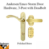 Andersen Emco Keyed 3 Post Storm Door Hardware with Deadbolt for 1-1/2 Inch Doors in Polished Brass