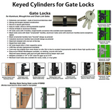 Double Key Gate Lock Profile Cylinder, 80mm - Chrome