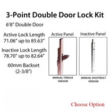 HLS-ONE 3-point Lock KIT, Double Door System w/60MM backset, choose door thickness,  6'8"