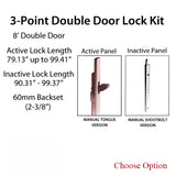 HLS-ONE 3-point Lock KIT, Double Door System w/60MM backset, choose door thickness,  8'