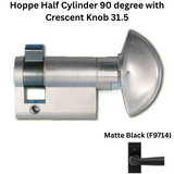 Hoppe Half Cylinder 90 degree with Crescent Knob 31.5 , Antique Brass - 3141896