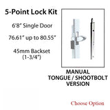 HLS-ONE 5-point Lock KIT, ACTIVE SYSTEM w/45MM backset, choose door thickness,  6'8"