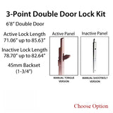 HLS-ONE 3-point Lock KIT, Double Door System w/45MM backset, choose door thickness,  6'8"