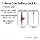 HLS-ONE 3-point Lock KIT, Double Door System w/60MM backset, choose door thickness,  7'