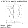 4" X 4" X 5/8" Radius X Square, Security Lock Tab, Antique Brass - 363433