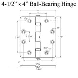 4.5 x 4 x 1/4 Radius Corner, Ball-Bearing Template Steel Hinge