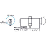 36363603 Rockwell 360 degree Solid Brass Euro profile Cylinder in Brushed Nickel Finish for 2-1/4&quot; Thick Door