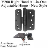 V200 Right Hand All In One Adjustable Hinge, Aluminum Base