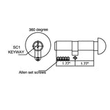 36454503 Rockwell 360 degree Solid Brass Euro profile Cylinder in Brushed Nickel Finish for 2-3/8&quot; Thick Door (90mm)