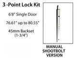 HLS-ONE 3-point Lock KIT, ACTIVE 6-8 Door w/45mm backset, choose door thickness,  6'8