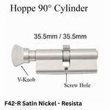 HOPPE 35.5/35.5mm Euro Profile Key/V-Knob Cylinder, Satin Nickel/Pure White – 2" Door – 3732291