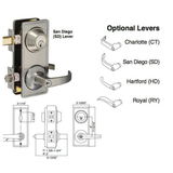 INTERCONNECTED LOCK, 4" CENTERS, GRADE 2 KEYED LEVER - SATIN CHROME - 380504