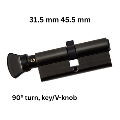 Hoppe Euro profile full cylinder with 90° turn, key/V-knob, Matt Black -3968789
