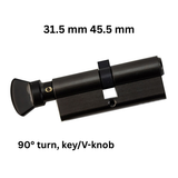 Hoppe Euro profile full cylinder with 90° turn, key/V-knob, Matt Black -3968789