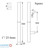 HOPPE BAR-SHAPED SQUARE PULL HANDLE, 31-1/2" - STAINLESS STEEL