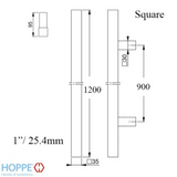 HOPPE BAR-SHAPED SQUARE PULL HANDLE, 47-1/4" - STAINLESS STEEL