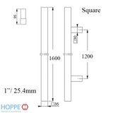 Hoppe Bar-Shaped Square Pull Handle, 63" - Stainless Steel