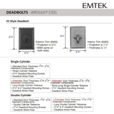 Emtek Wrought Steel Style #3 Single Cylinder Deadbolt - 8463