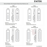 Emtek 2193 Keyed Pocket Door Mortise Lock