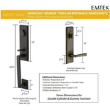 Emtek 452522 Rustic Modern Rectangular Monolithic Entrance Handleset - Sandcast Bronze Tubular - Double Cylinder