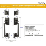 Emtek 454424 Rustic Modern Rectangular Sectional Grip by Grip Entrance Handleset - Sandcast Bronze Tubular - Double Cylinder