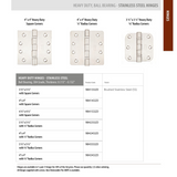 Emtek 9842332D Heavy Duty Ball Bearing Hinges (Pair), 3-1/2" x 3-1/2" with 1/4" Radius Corners, Stainless Steel