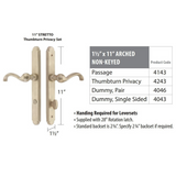 Emtek 4046 STRETTO Narrow Trim Lockset, 1-1/2" x 11" Arched Non-Keyed, Brass Tubular, Dummy Pair