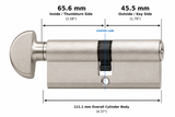 HOPPE PZ00090KC 45.5/65.5 mm Euro Profile Full Cylinder with 90° Key/C-Knob – F42 Satin Nickel – 4000052
