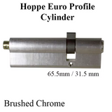 97mm Hoppe Euro Profile Cylinder 65.5/31.5 - Brushed Chrome - NO Thumb