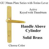 G-U TORINO HANDLE & 30MM PLATE, ACTIVE, KEY & THUMBTURN (HANDLE ABOVE CYLINDER) CHOOSE COLOR