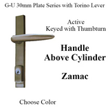 G-U TORINO HANDLE & 30MM PLATE, ZAMAC, ACTIVE, KEY & THUMBTURN (HANDLE ABOVE CYLINDER) CHOOSE COLOR
