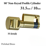 Inactive Non-Keyed 31.5 / 9.5 CES Cylinder H-Knob 1-10/16 Inch Length - Solid Polished Brass