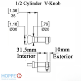 Hoppe 40/10 V-Knob Half Profile Euro Cylinder