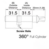 31.5/31.5 CES 360° Euro profile keyed lock cylinder - 413131120
