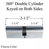 31.5/31.5 63mm Euro Profile Full Double Cylinder, 360 Key, Keyed Both Sides - Choose Color